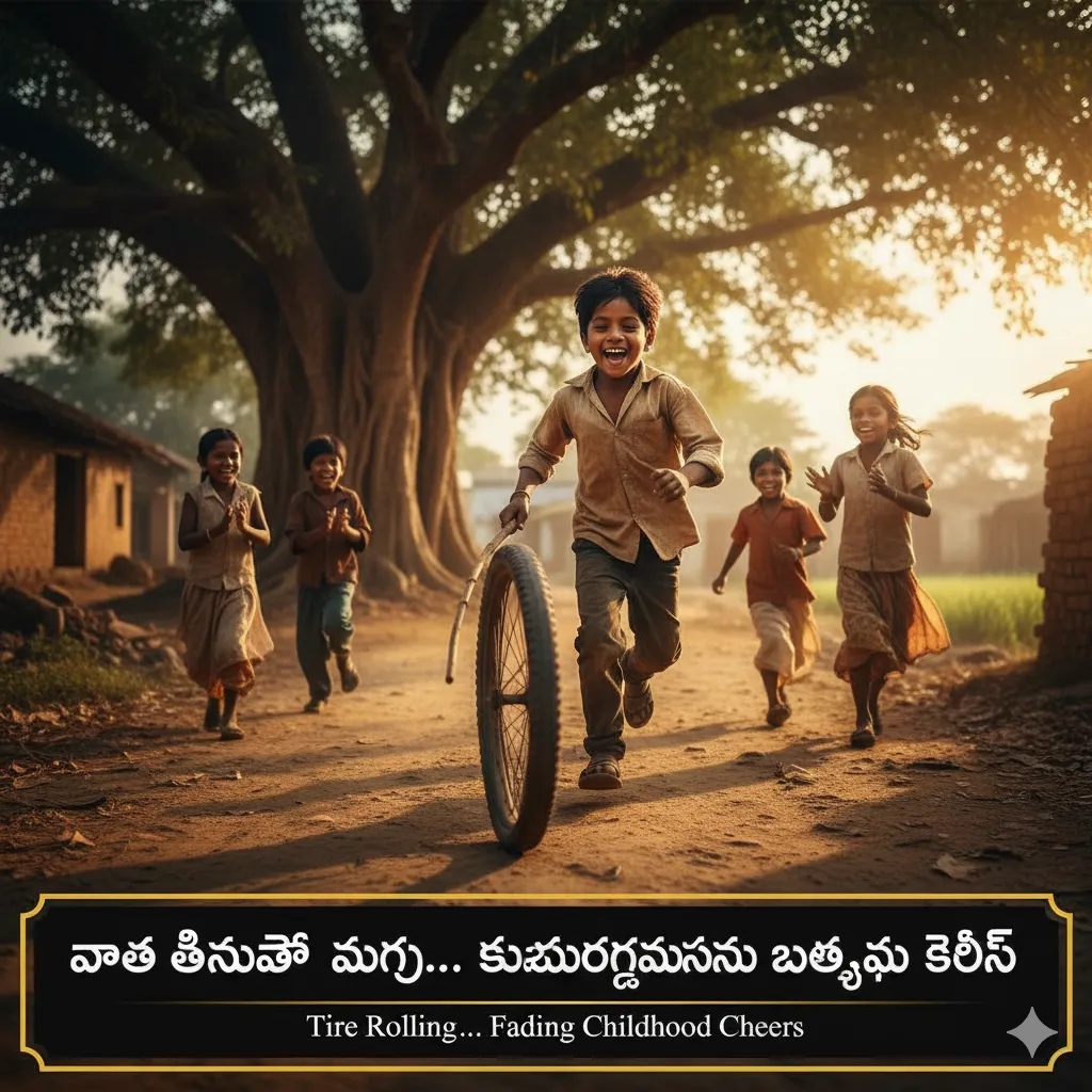 🛞 పాత టైరుతో పరుగు... కనుమరుగవుతున్న బాల్యపు కేరింత (The Vanishing Joy of Childhood – Running with Old Tyres)